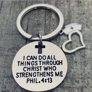 Nurse Keychain, I Can Do All Things Through Christ - Heart Cap